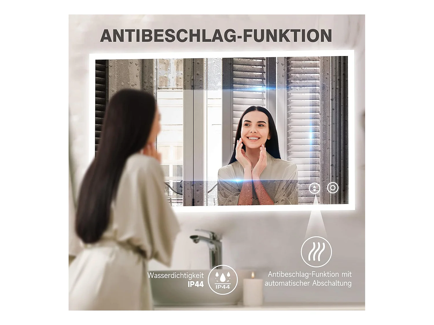 Miroir de Salle de Bain YOLEO avec Éclairage, 100 x 60 cm, Miroir Murale avec Prise Electrique, Commande Tactile et Fonction Anti-Buée