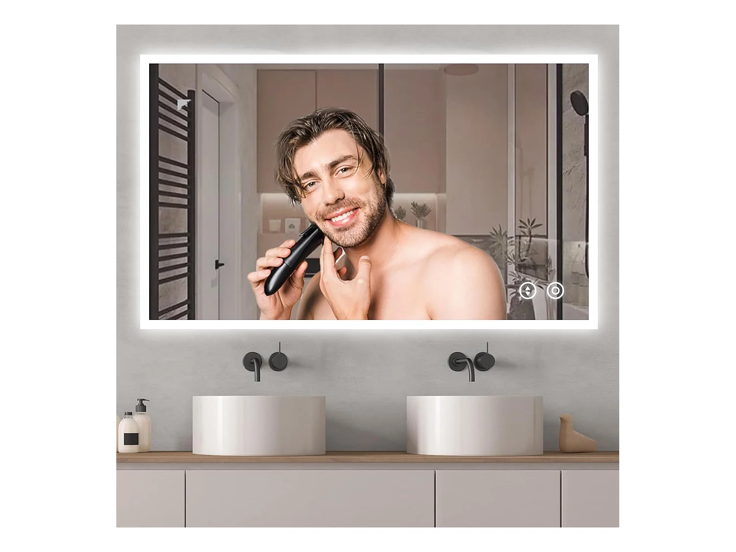 Miroir de Salle de Bain YOLEO avec Éclairage, 100 x 60 cm, Miroir Murale avec Prise Electrique, Commande Tactile et Fonction Anti-Buée