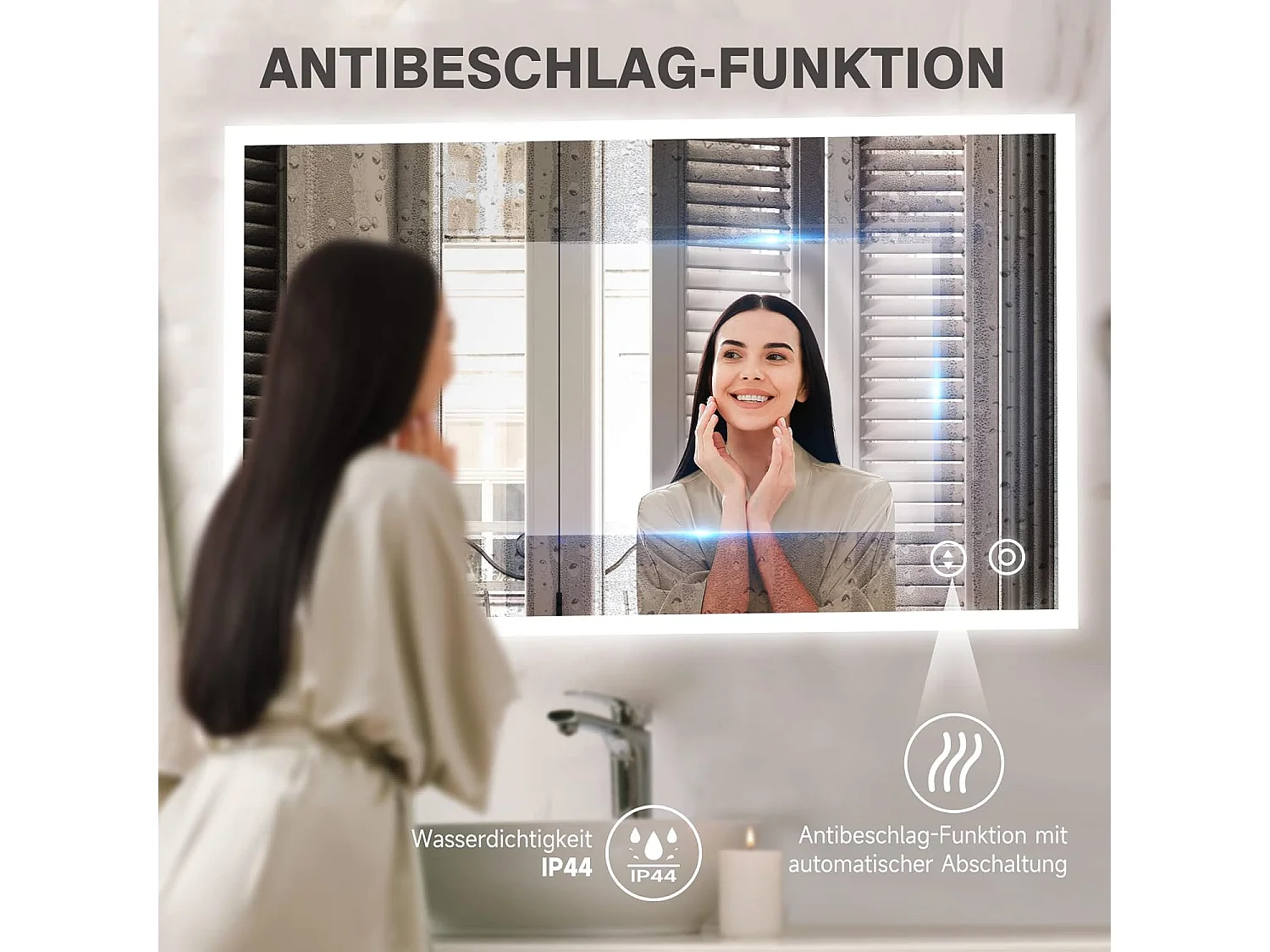 Miroir de Salle de Bain YOLEO avec Éclairage, 100 x 60 cm, Miroir Murale avec Prise Electrique, Commande Tactile et Fonction Anti-Buée