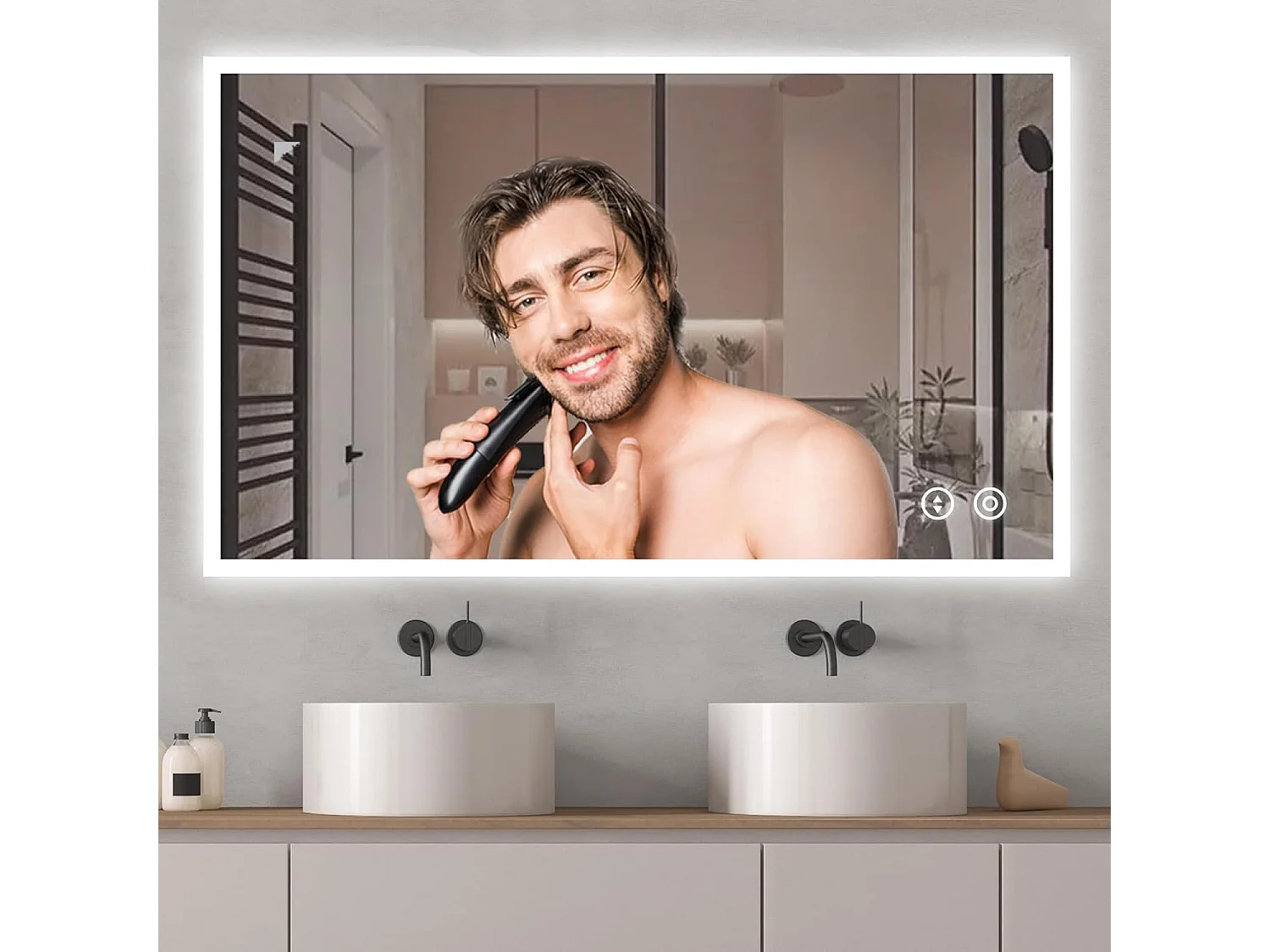 Miroir de Salle de Bain YOLEO avec Éclairage, 100 x 60 cm, Miroir Murale avec Prise Electrique, Commande Tactile et Fonction Anti-Buée