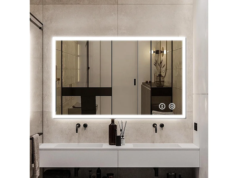 Miroir de Salle de Bain YOLEO avec Éclairage, 100 x 60 cm, Miroir Murale avec Prise Electrique, Commande Tactile et Fonction Anti-Buée