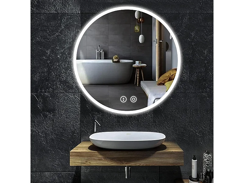 Ronde Badkamerspiegel YOLEO met Verlichting, 60cm, Badkamerspiegel/Wandspiegel met Touchschakelaar en Veiligheidsglas, 3 Lichtkleuren Dimbare, 6500K