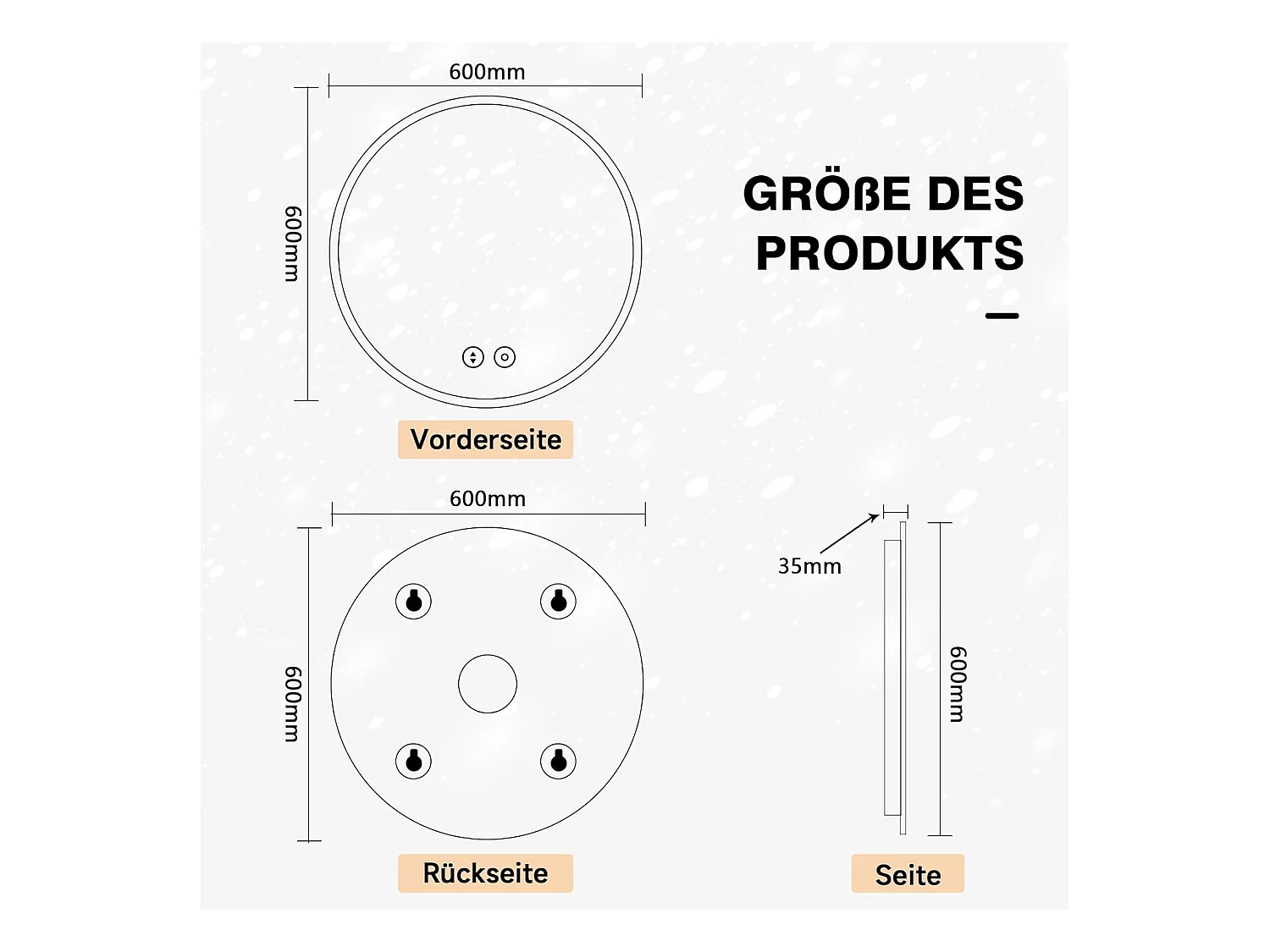 Specchio da Bagno Rotondo YOLEO con Illuminazione, 60cm, Specchio per Bagno/Specchio a Parete con Interruttore Touch e Vetro di Sicurezza