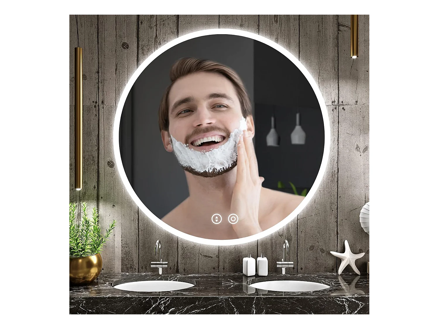 Specchio da Bagno Rotondo YOLEO con Illuminazione, 60cm, Specchio per Bagno/Specchio a Parete con Interruttore Touch e Vetro di Sicurezza