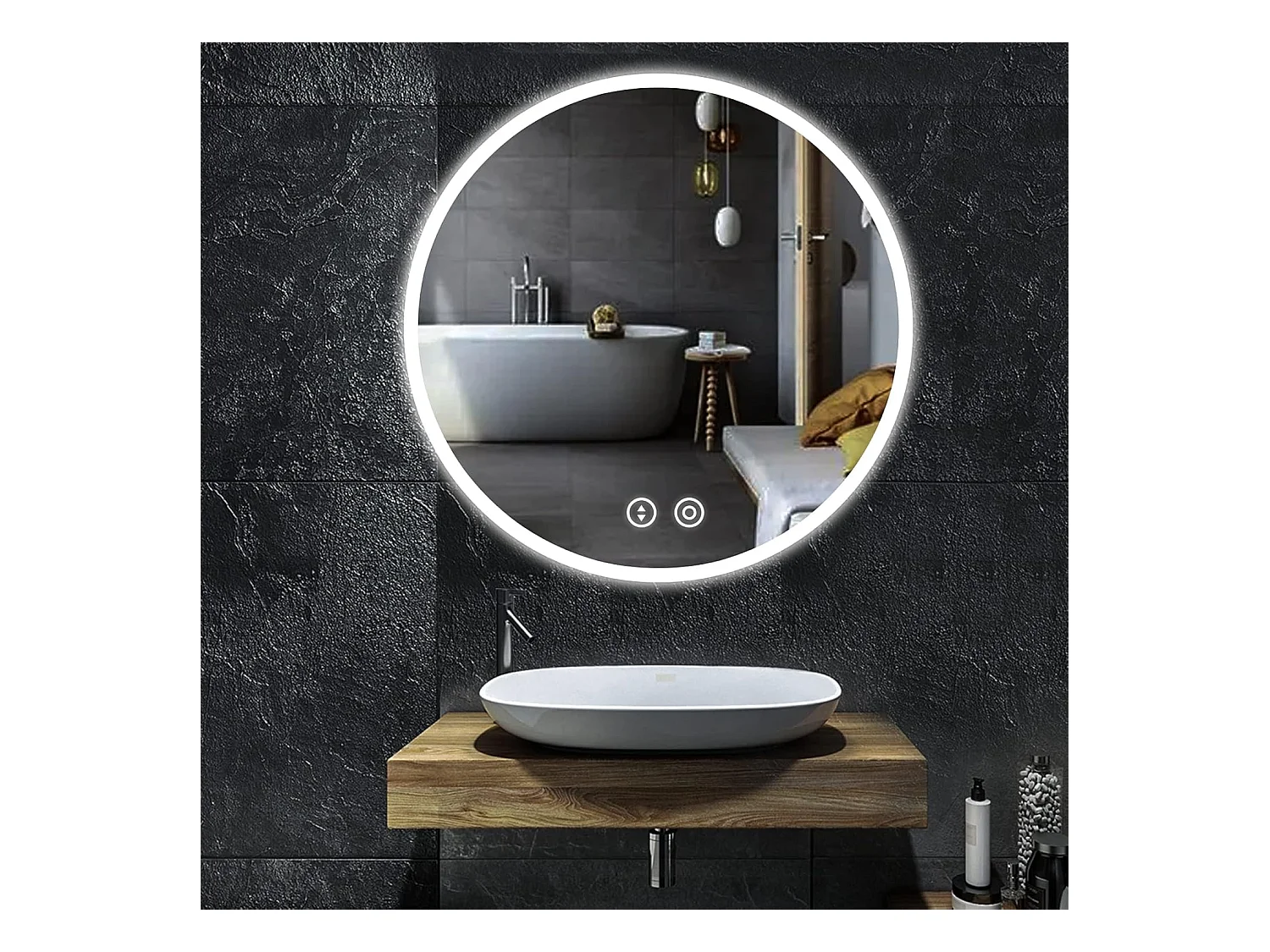 Miroir de Bain Rond YOLEO avec Éclairage, 60cm, Miroir de Salle de Bain/Miroir Mural à Commande Tactile et Verre Sécurit, 3 Couleurs de Lumière Réglables, 6500K