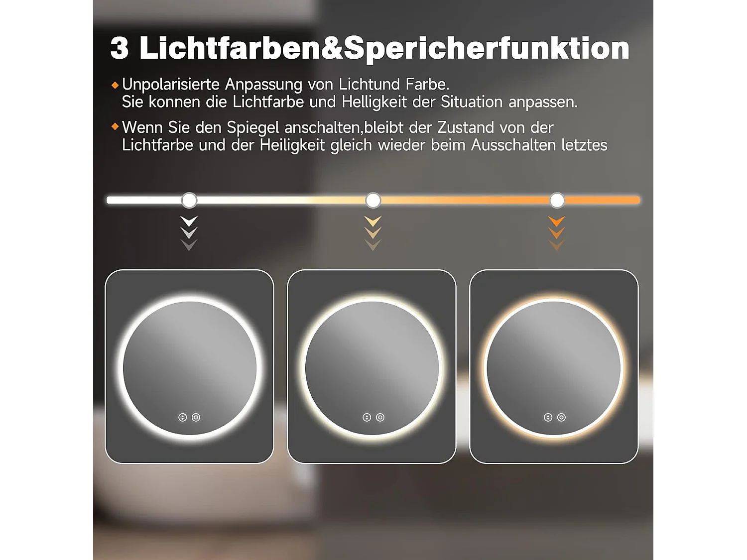 Miroir de Bain Rond YOLEO avec Éclairage, 60cm, Miroir de Salle de Bain/Miroir Mural à Commande Tactile et Verre Sécurit, 3 Couleurs de Lumière Réglables, 6500K