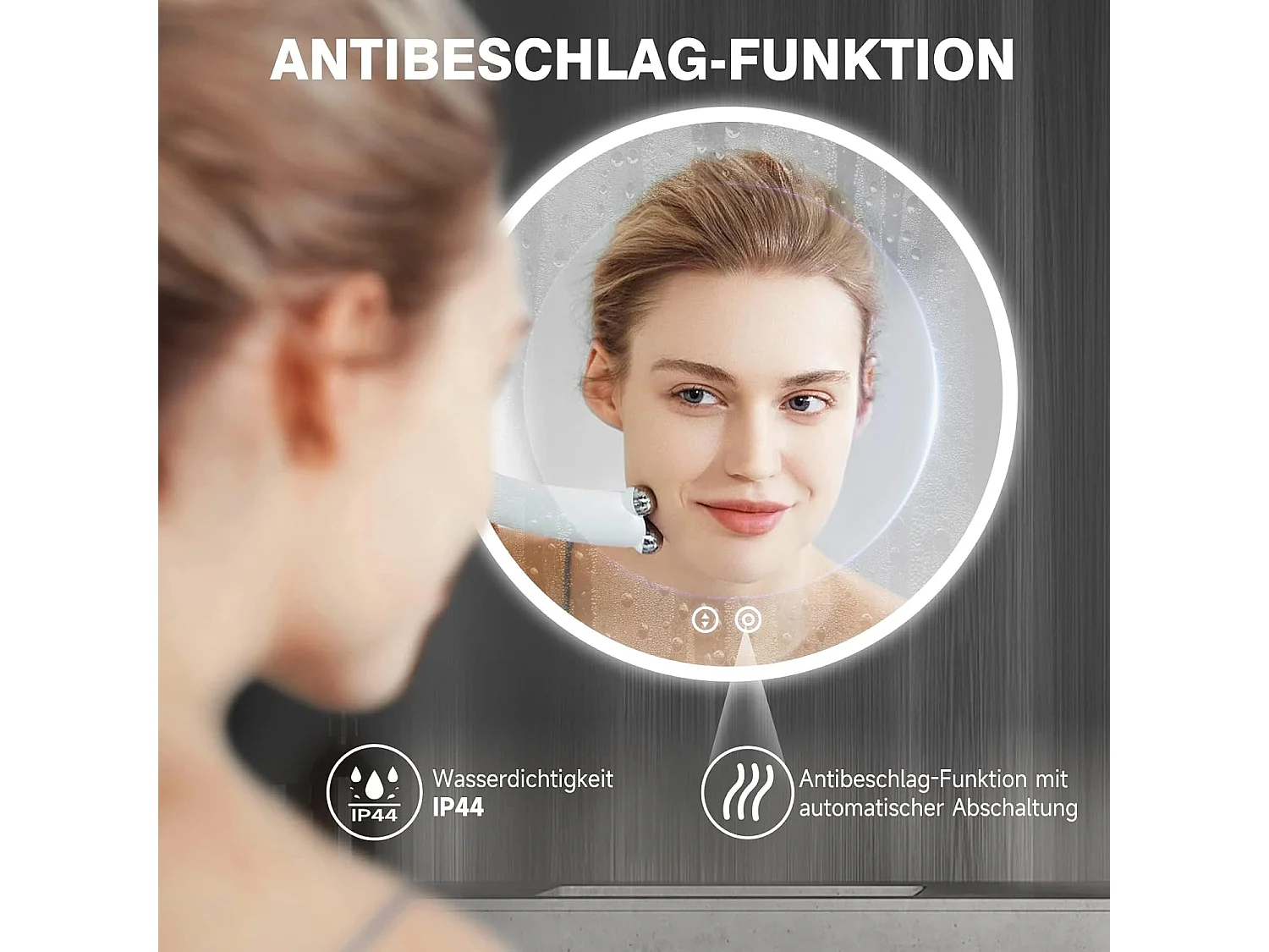 Miroir de Bain Rond YOLEO avec Éclairage, 60cm, Miroir de Salle de Bain/Miroir Mural à Commande Tactile et Verre Sécurit, 3 Couleurs de Lumière Réglables, 6500K