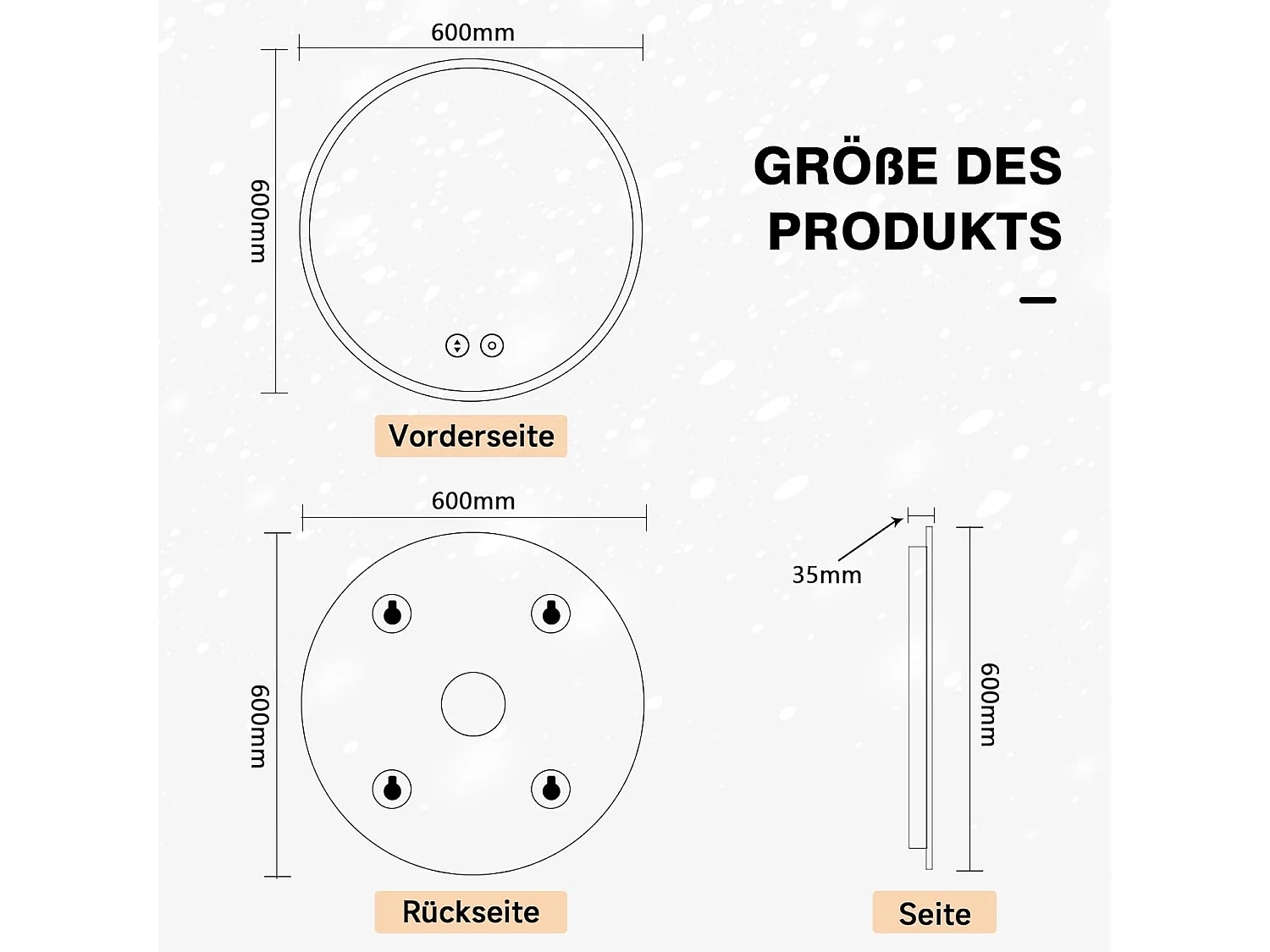 Miroir de Bain Rond YOLEO avec Éclairage, 60cm, Miroir de Salle de Bain/Miroir Mural à Commande Tactile et Verre Sécurit, 3 Couleurs de Lumière Réglables, 6500K