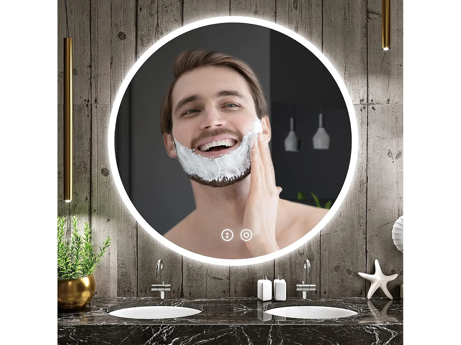 Miroir de Bain Rond YOLEO avec Éclairage, 60cm, Miroir de Salle de Bain/Miroir Mural à Commande Tactile et Verre Sécurit, 3 Couleurs de Lumière Réglables, 6500K