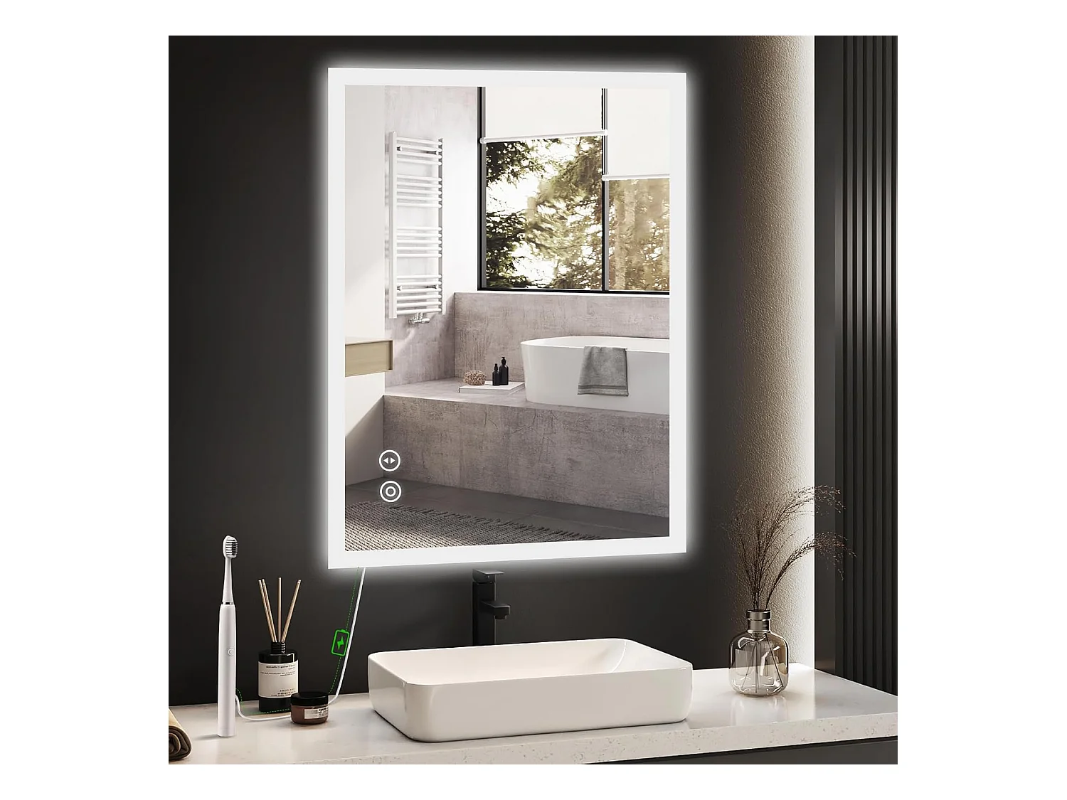 Miroir de Salle de Bain YOLEO avec Éclairage, 50 x 70 cm, Miroir Murale avec Prise Electrique, Commande Tactile et Fonction Anti-Buée