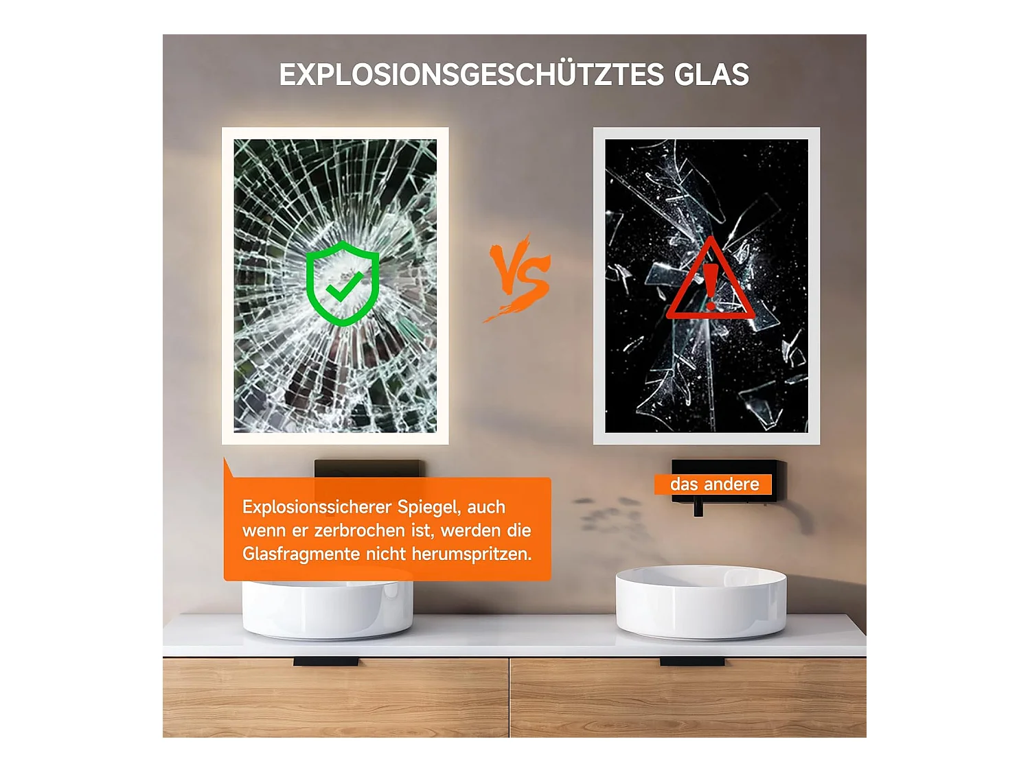 Miroir de Salle de Bain YOLEO avec Éclairage, 50 x 70 cm, Miroir Murale avec Prise Electrique, Commande Tactile et Fonction Anti-Buée