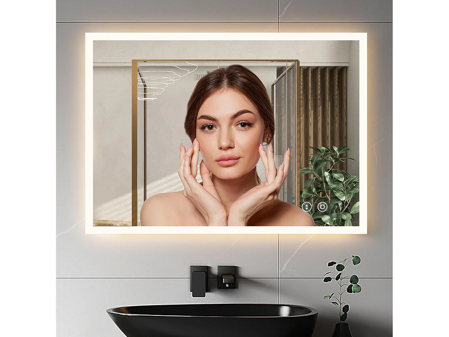 Miroir de Salle de Bain YOLEO avec Éclairage, 50 x 70 cm, Miroir Murale avec Prise Electrique, Commande Tactile et Fonction Anti-Buée