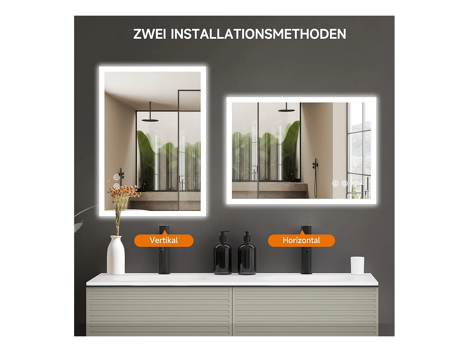 YOLEO Badkamerspiegel met Verlichting, 50 x 70 cm, Wandspiegel met Stopcontact, Touchschakelaar en Anti-Beslagen Functie