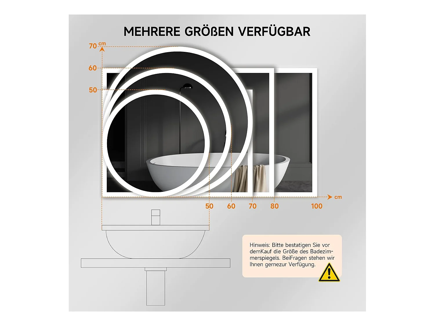 YOLEO Badkamerspiegel met Verlichting, 50 x 70 cm, Wandspiegel met Stopcontact, Touchschakelaar en Anti-Beslagen Functie