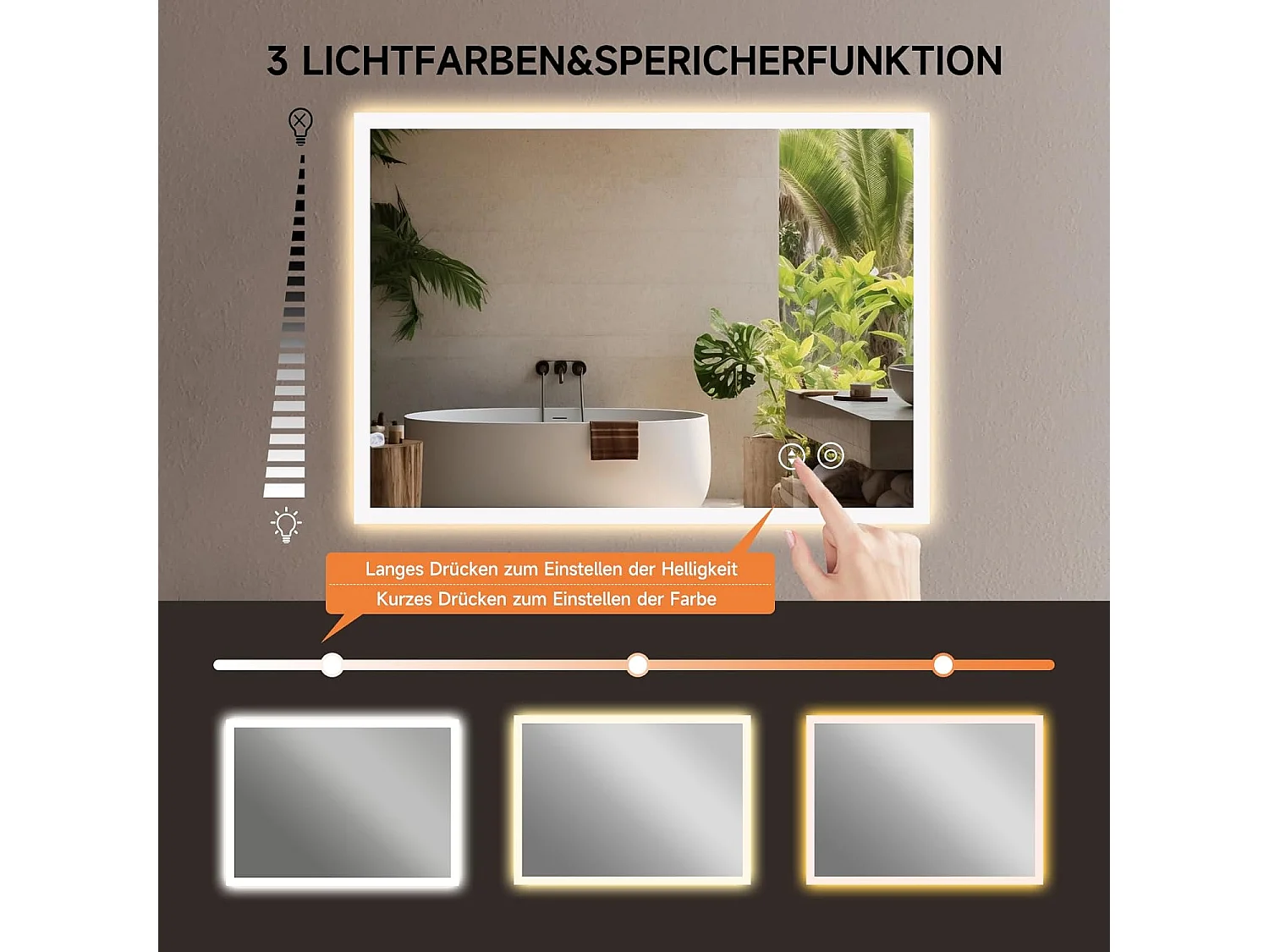 Miroir de Salle de Bain YOLEO avec Éclairage, 50 x 70 cm, Miroir Murale avec Prise Electrique, Commande Tactile et Fonction Anti-Buée