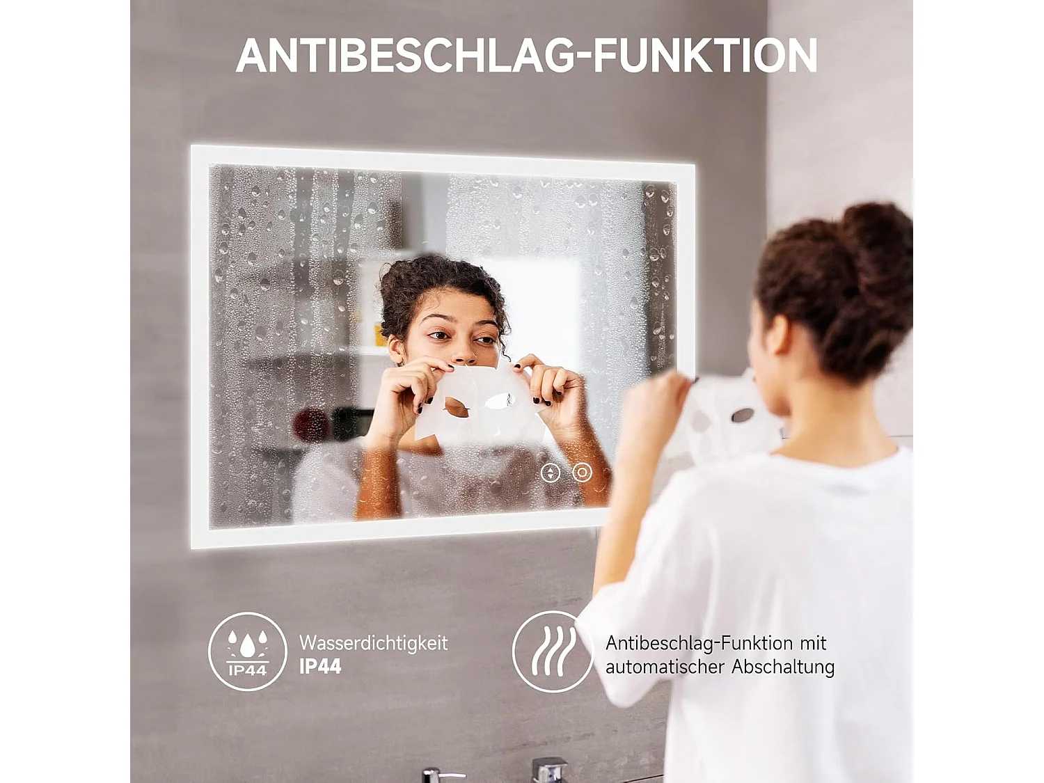 Miroir de Salle de Bain YOLEO avec Éclairage, 50 x 70 cm, Miroir Murale avec Prise Electrique, Commande Tactile et Fonction Anti-Buée