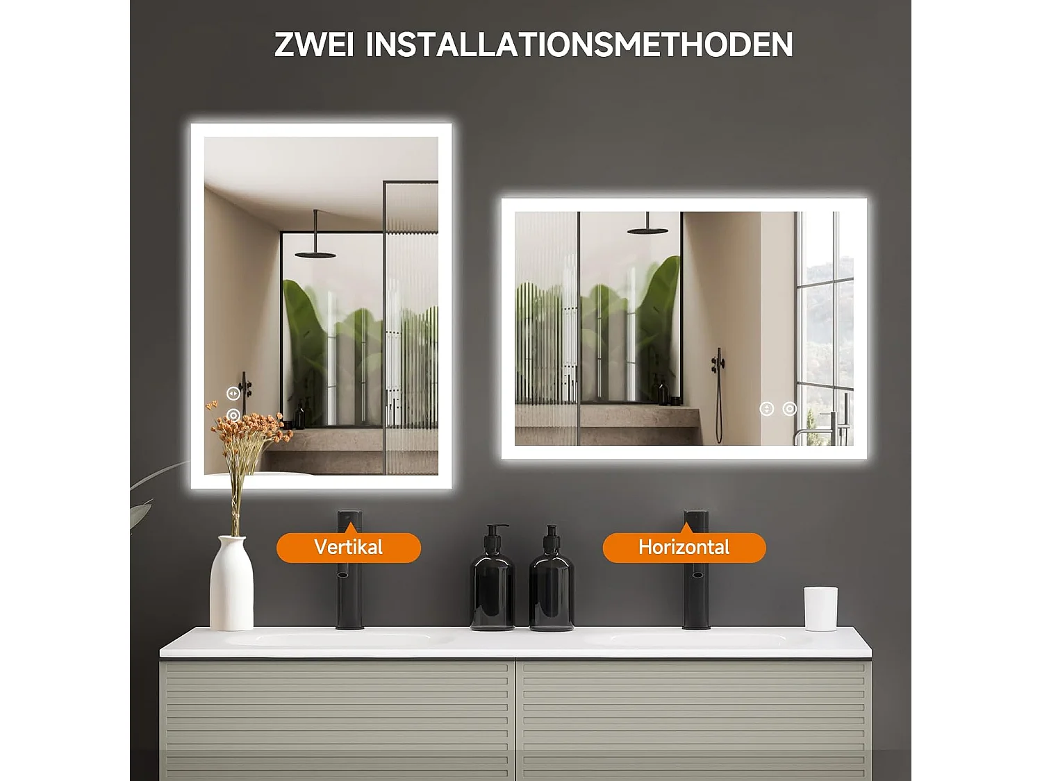 Miroir de Salle de Bain YOLEO avec Éclairage, 50 x 70 cm, Miroir Murale avec Prise Electrique, Commande Tactile et Fonction Anti-Buée