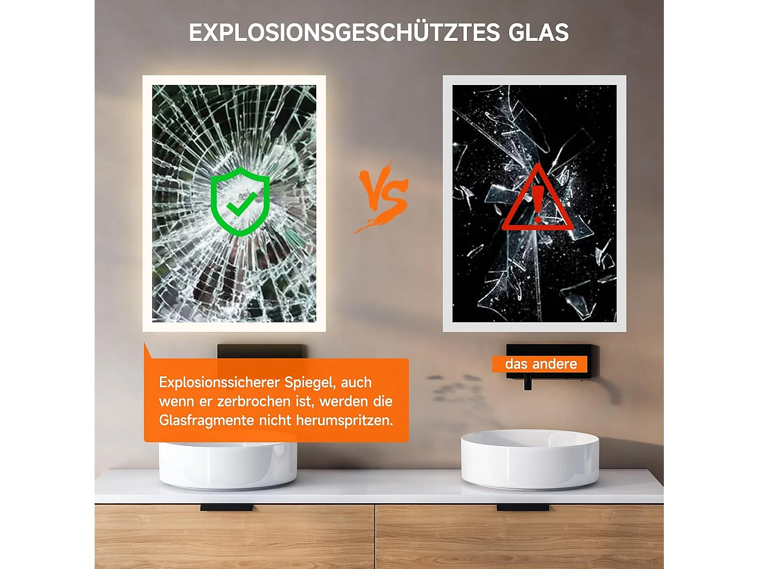 Miroir de Salle de Bain YOLEO avec Éclairage, 50 x 70 cm, Miroir Murale avec Prise Electrique, Commande Tactile et Fonction Anti-Buée