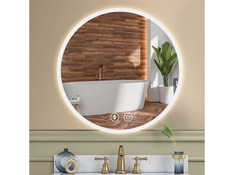 Ronde Badkamerspiegel YOLEO met Verlichting, 50cm, Badkamerspiegel/Wandspiegel met Touchschakelaar en Veiligheidsglas, 3 Lichtkleuren Dimbare, 6500K
