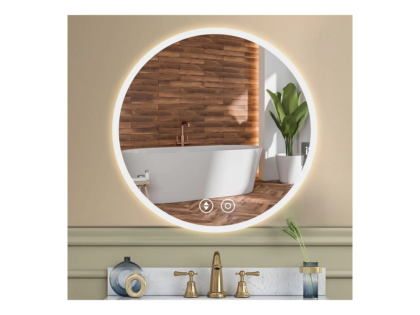 Miroir de Bain Rond YOLEO avec Éclairage, 50cm, Miroir de Salle de Bain/Miroir Mural à Commande Tactile et Verre Sécurit, 3 Couleurs de Lumière Réglables, 6500K