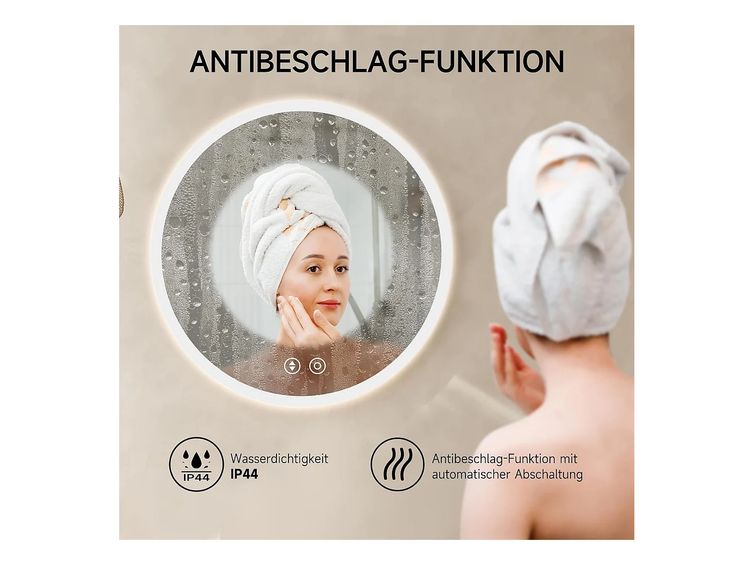 Miroir de Bain Rond YOLEO avec Éclairage, 50cm, Miroir de Salle de Bain/Miroir Mural à Commande Tactile et Verre Sécurit, 3 Couleurs de Lumière Réglables, 6500K