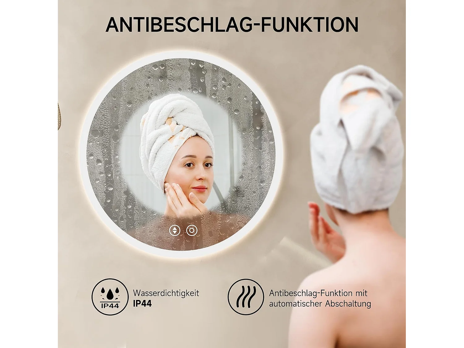 Miroir de Bain Rond YOLEO avec Éclairage, 50cm, Miroir de Salle de Bain/Miroir Mural à Commande Tactile et Verre Sécurit, 3 Couleurs de Lumière Réglables, 6500K