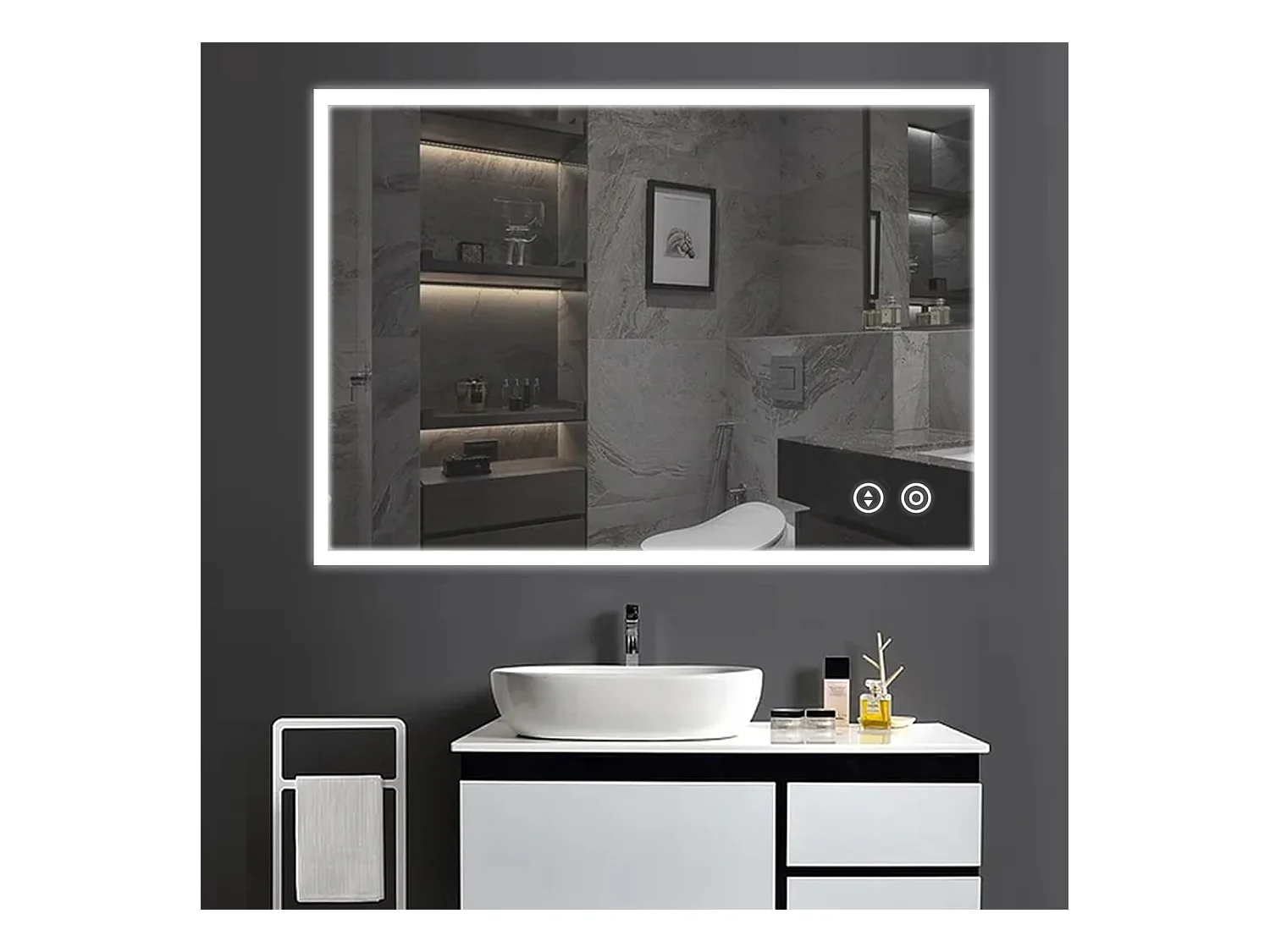 Miroir de Salle de Bain YOLEO avec Éclairage, 80 x 60 cm, Miroir Murale avec Prise Electrique, Commande Tactile et Fonction Anti-Buée