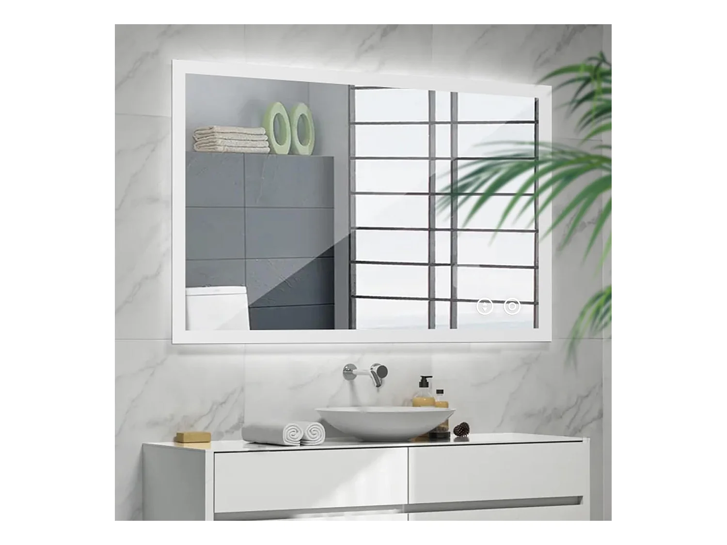 Miroir de Salle de Bain YOLEO avec Éclairage, 80 x 60 cm, Miroir Murale avec Prise Electrique, Commande Tactile et Fonction Anti-Buée