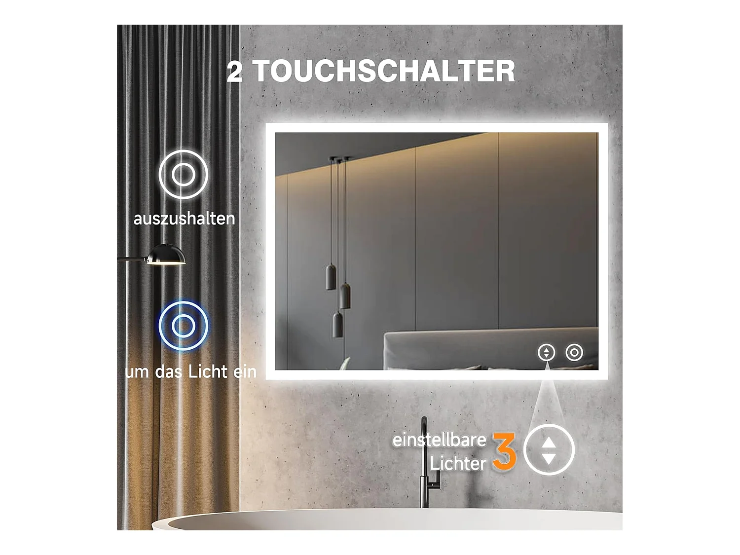 Miroir de Salle de Bain YOLEO avec Éclairage, 80 x 60 cm, Miroir Murale avec Prise Electrique, Commande Tactile et Fonction Anti-Buée