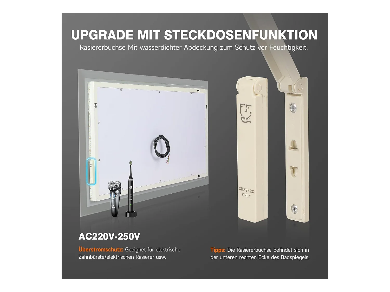 Miroir de Salle de Bain YOLEO avec Éclairage, 80 x 60 cm, Miroir Murale avec Prise Electrique, Commande Tactile et Fonction Anti-Buée