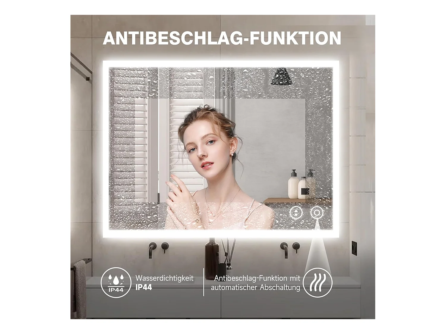 Miroir de Salle de Bain YOLEO avec Éclairage, 80 x 60 cm, Miroir Murale avec Prise Electrique, Commande Tactile et Fonction Anti-Buée