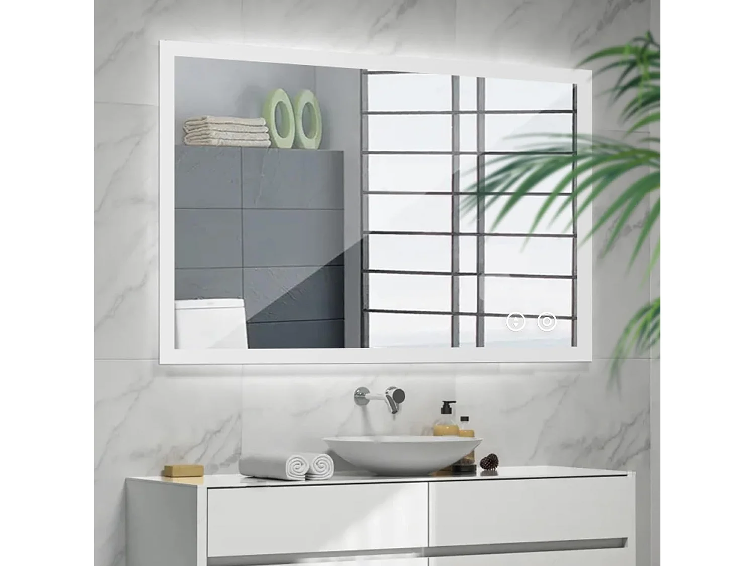 Miroir de Salle de Bain YOLEO avec Éclairage, 80 x 60 cm, Miroir Murale avec Prise Electrique, Commande Tactile et Fonction Anti-Buée