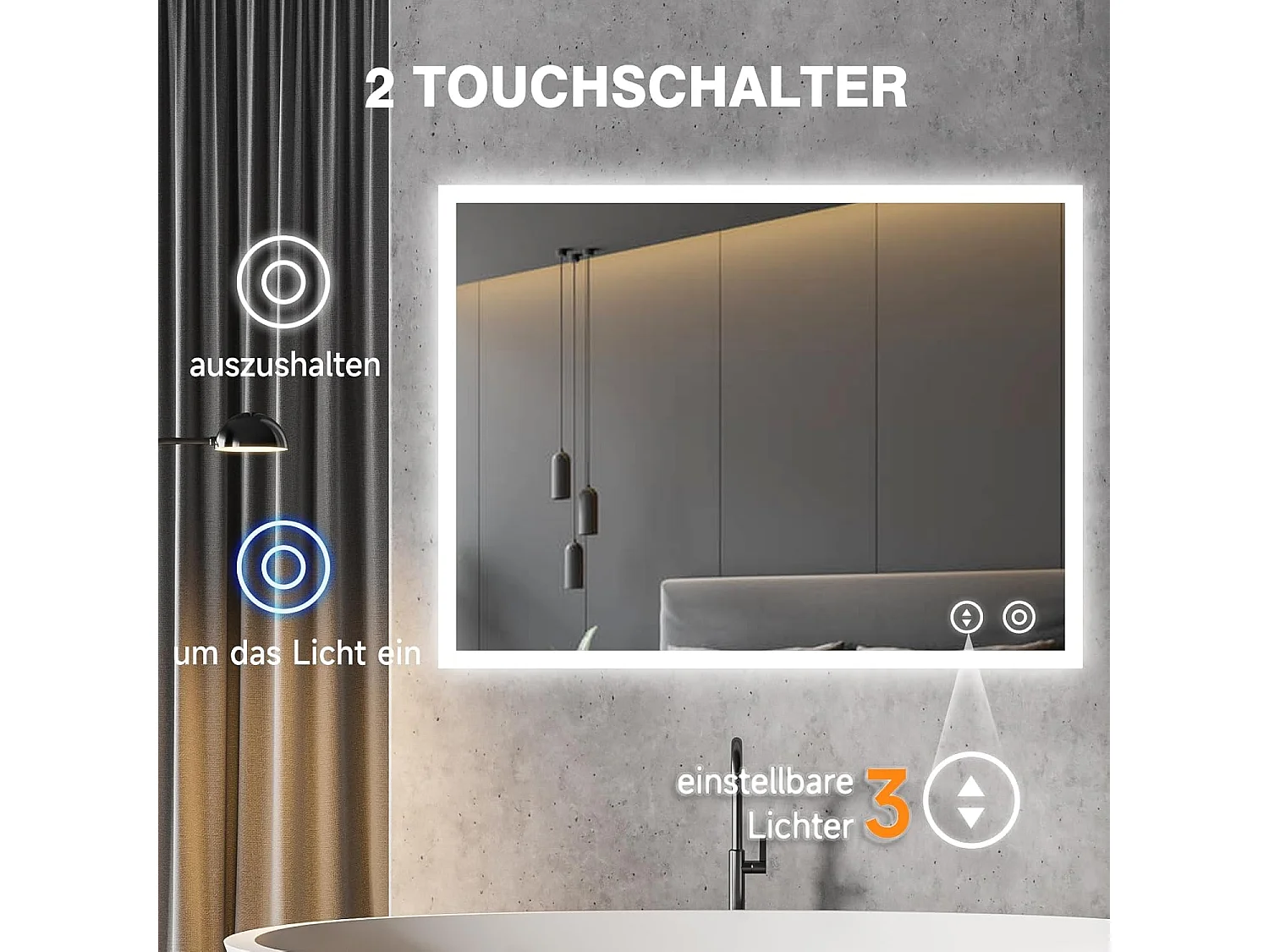 Miroir de Salle de Bain YOLEO avec Éclairage, 80 x 60 cm, Miroir Murale avec Prise Electrique, Commande Tactile et Fonction Anti-Buée