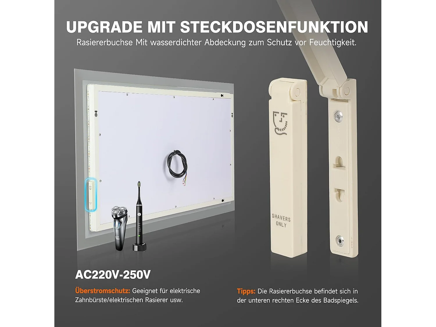 Miroir de Salle de Bain YOLEO avec Éclairage, 80 x 60 cm, Miroir Murale avec Prise Electrique, Commande Tactile et Fonction Anti-Buée