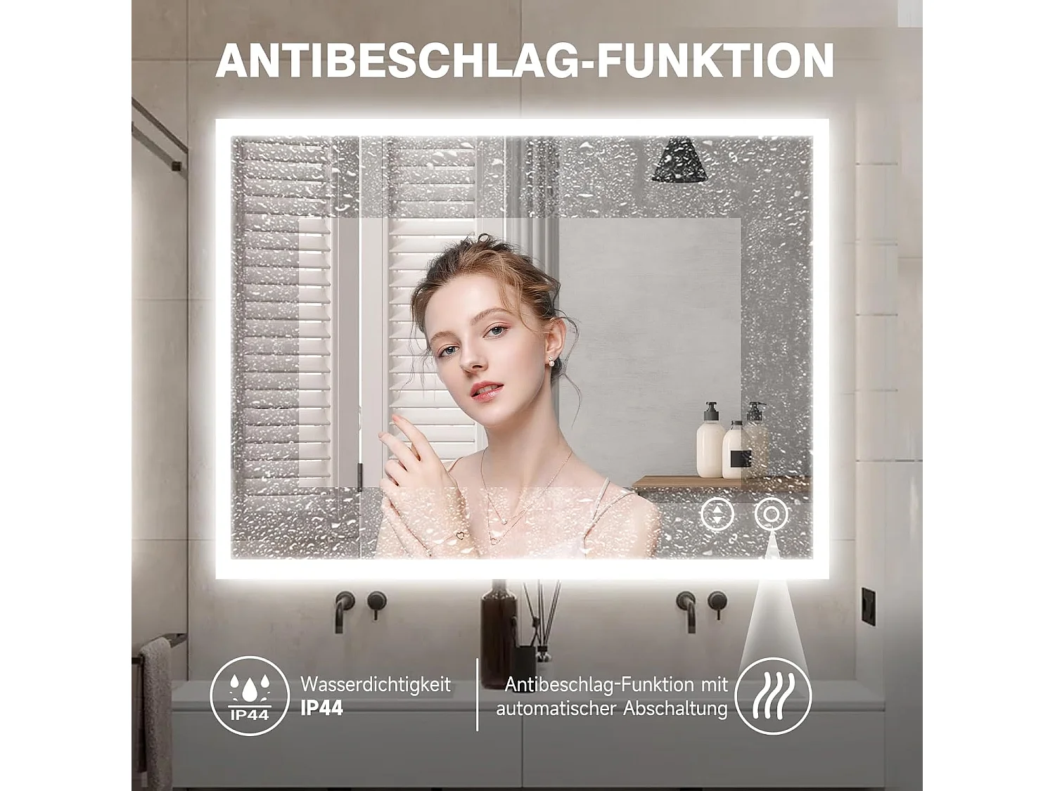 Miroir de Salle de Bain YOLEO avec Éclairage, 80 x 60 cm, Miroir Murale avec Prise Electrique, Commande Tactile et Fonction Anti-Buée