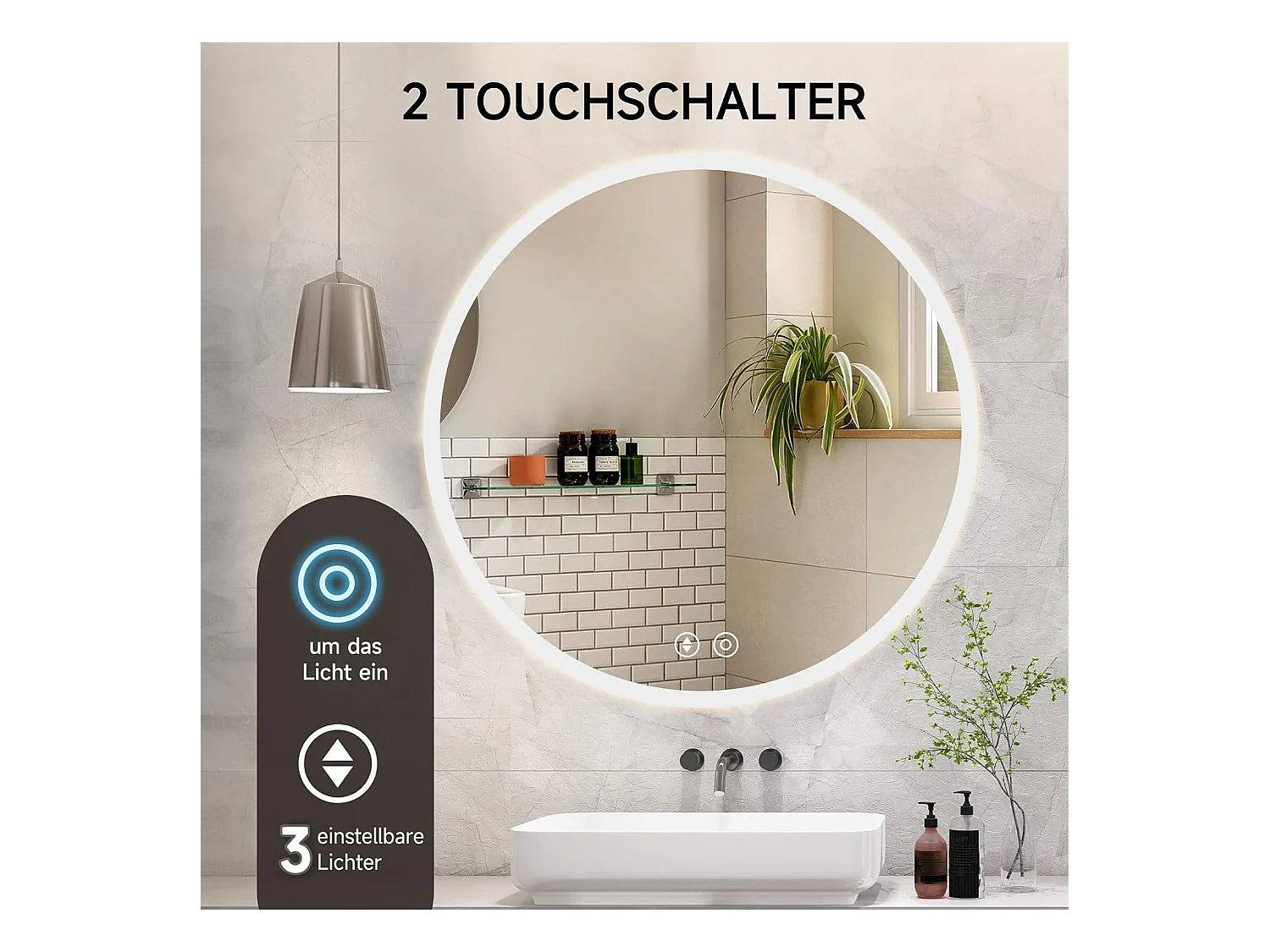 Specchio da Bagno Rotondo YOLEO con Illuminazione, 70cm, Specchio per Bagno/Specchio a Parete con Interruttore Touch e Vetro di Sicurezza