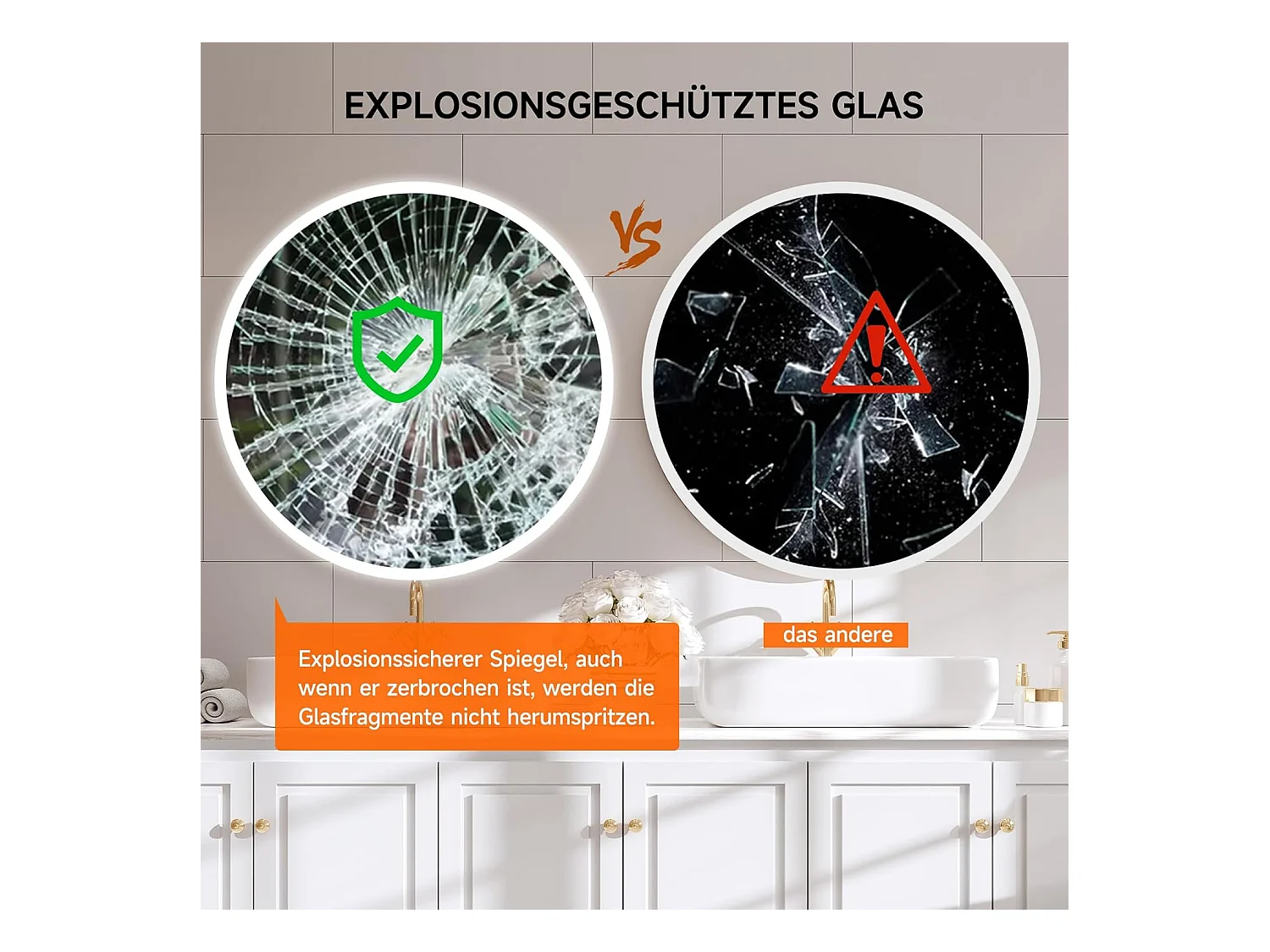 Specchio da Bagno Rotondo YOLEO con Illuminazione, 70cm, Specchio per Bagno/Specchio a Parete con Interruttore Touch e Vetro di Sicurezza