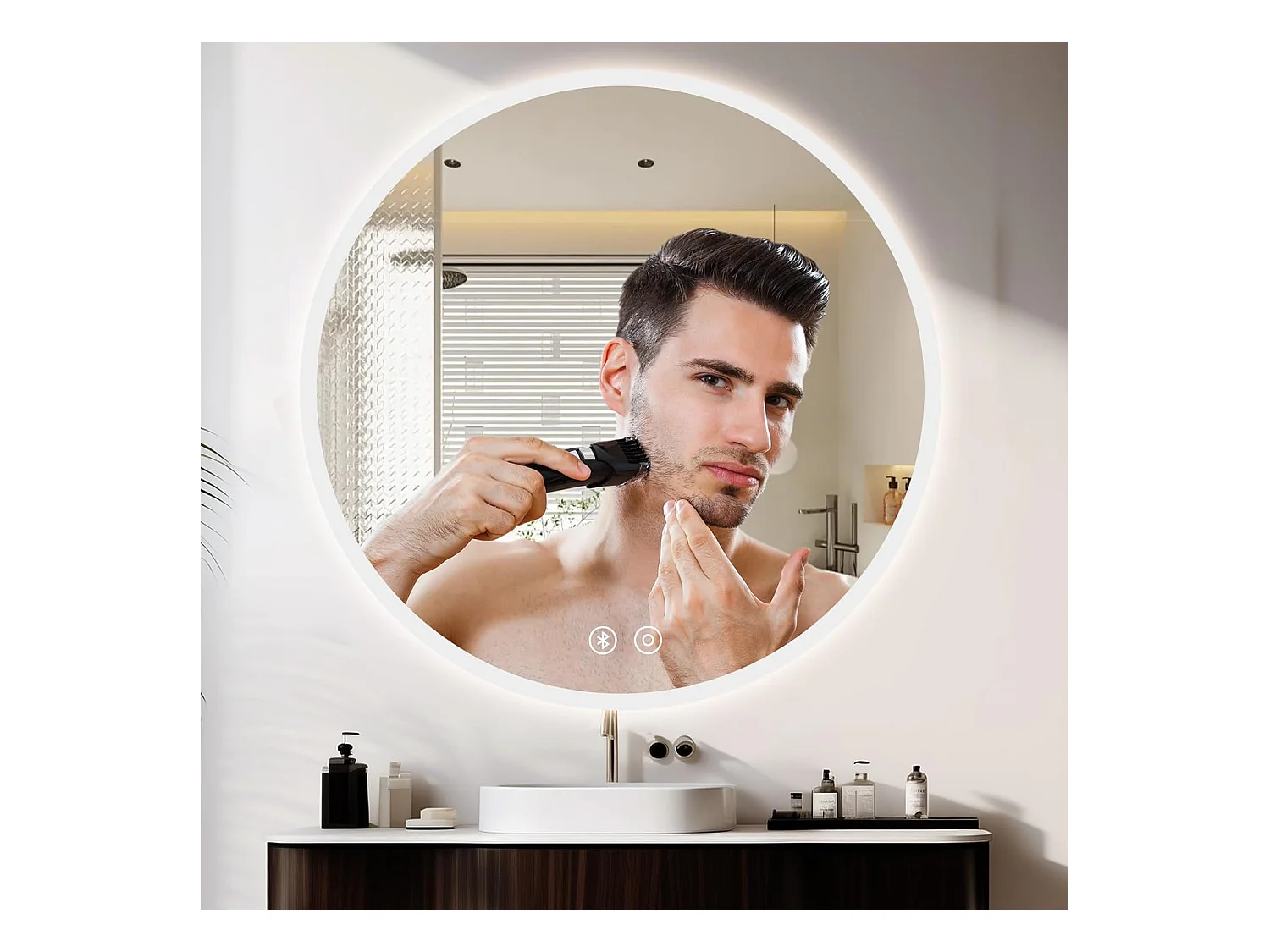 Specchio da Bagno Rotondo YOLEO con Illuminazione, 70cm, Specchio per Bagno/Specchio a Parete con Interruttore Touch e Vetro di Sicurezza