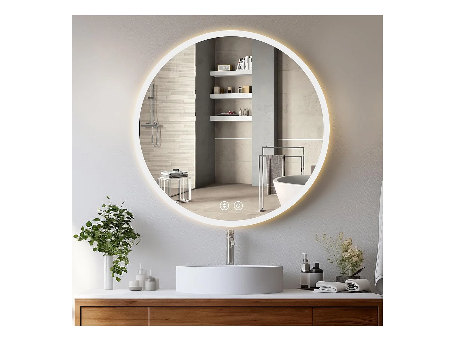 Miroir de Bain Rond YOLEO avec Éclairage, 70cm, Miroir de Salle de Bain/Miroir Mural à Commande Tactile et Verre Sécurit, 3 Couleurs de Lumière Réglables, 6500K