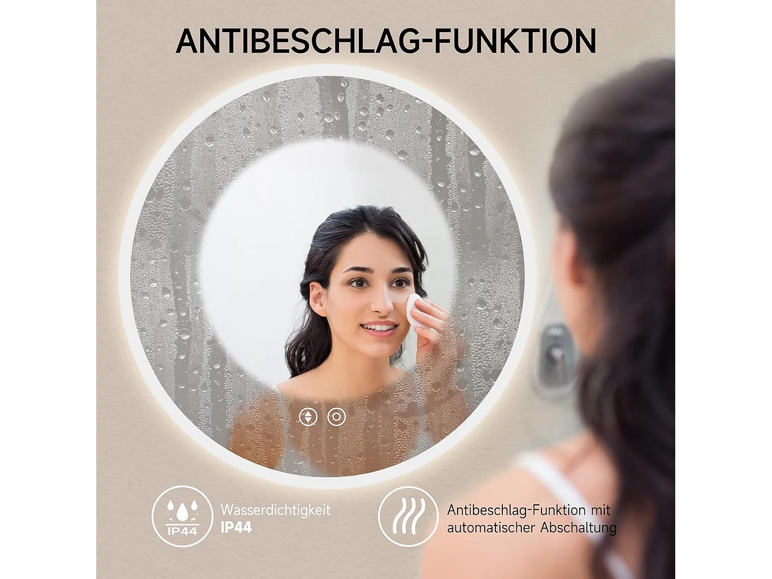 Ronde Badkamerspiegel YOLEO met Verlichting, 70cm, Badkamerspiegel/Wandspiegel met Touchschakelaar en Veiligheidsglas, 3 Lichtkleuren Dimbare, 6500K