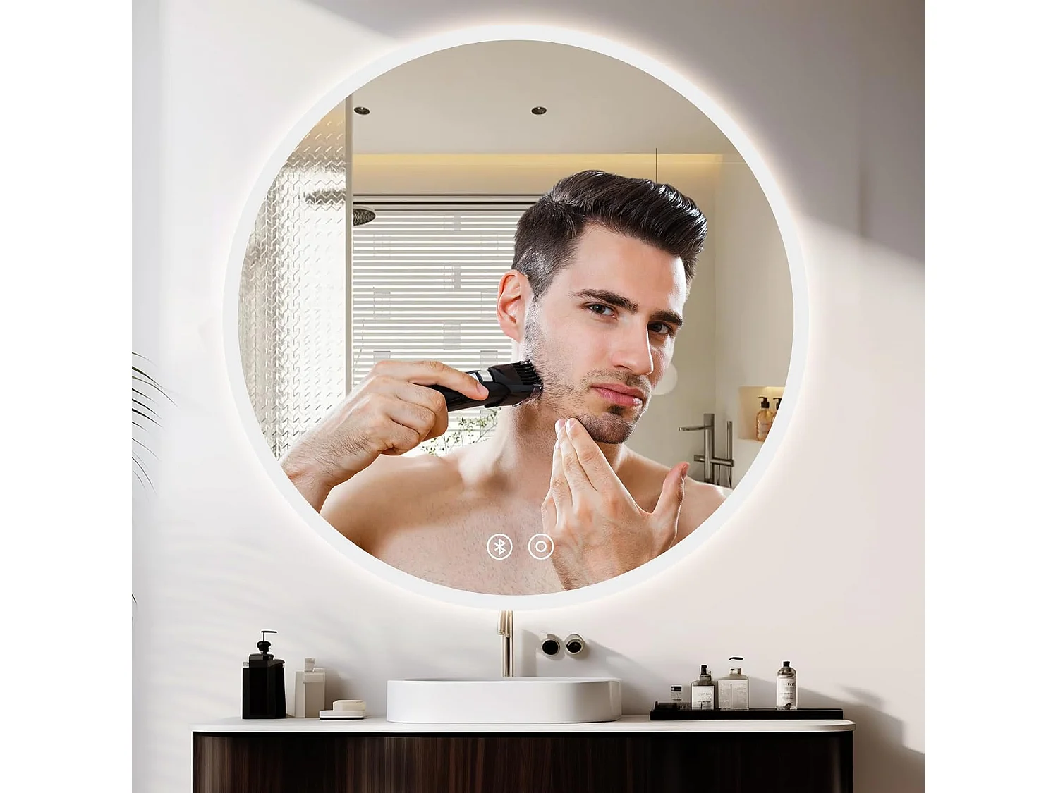 Ronde Badkamerspiegel YOLEO met Verlichting, 70cm, Badkamerspiegel/Wandspiegel met Touchschakelaar en Veiligheidsglas, 3 Lichtkleuren Dimbare, 6500K