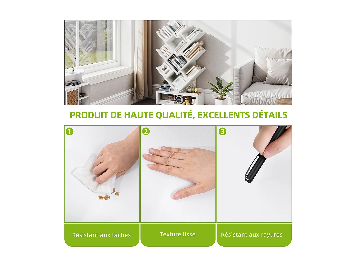 Balconera Bibliothèque en forme d'arbre - Style industriel moderne - Étagère d'angle autoportante - Blanc