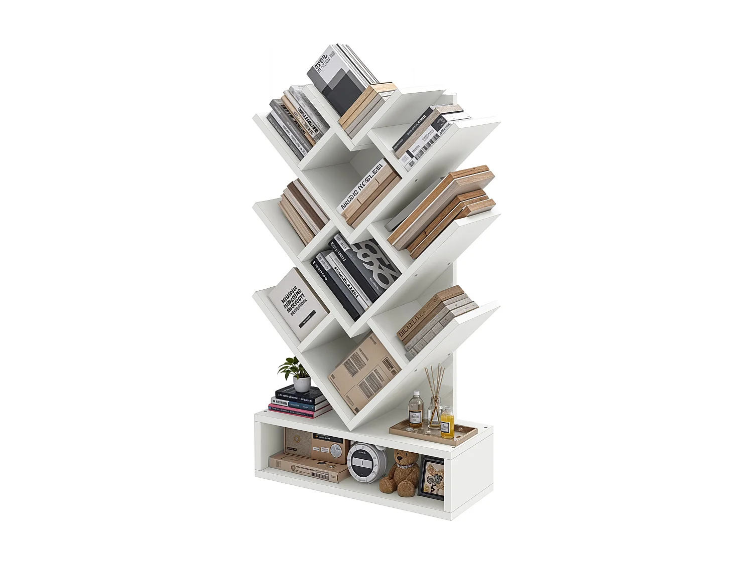 Balconera Bibliothèque en forme d'arbre - Style industriel moderne - Étagère d'angle autoportante - Blanc