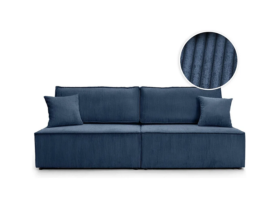 Canapé convertible 3 places FIONA sans accoudoirs coffre de rangement velours côtelé - Bleu foncé