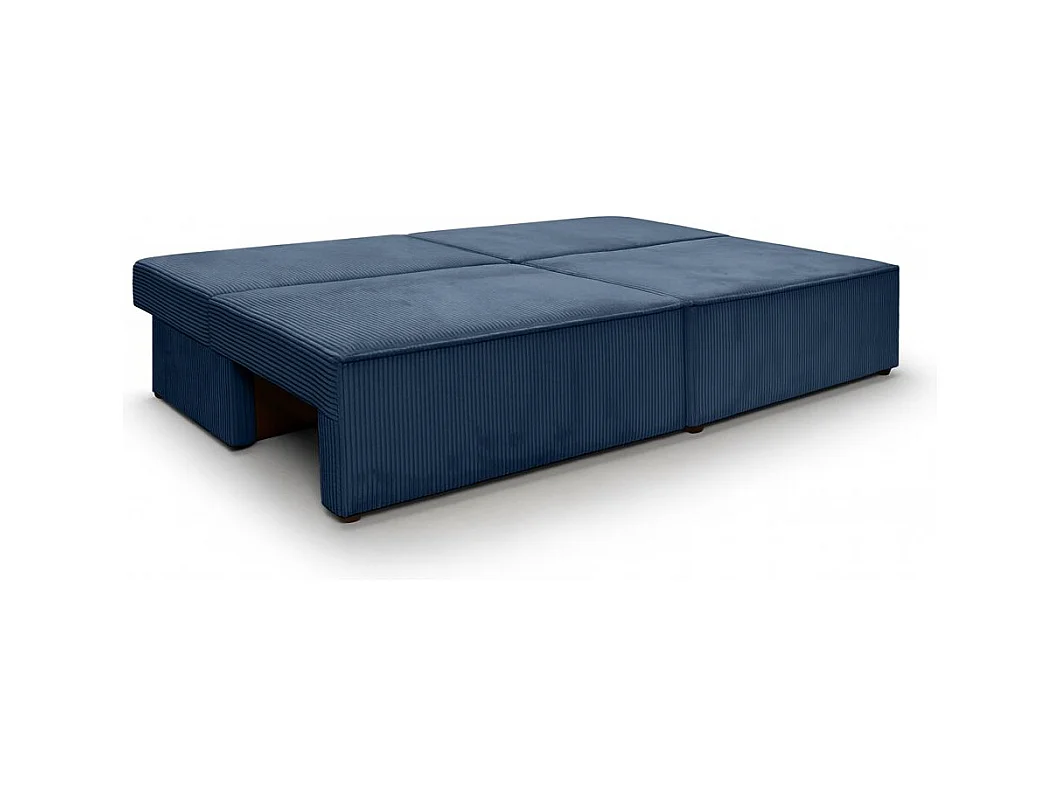 Canapé convertible 3 places FIONA sans accoudoirs coffre de rangement velours côtelé - Bleu foncé