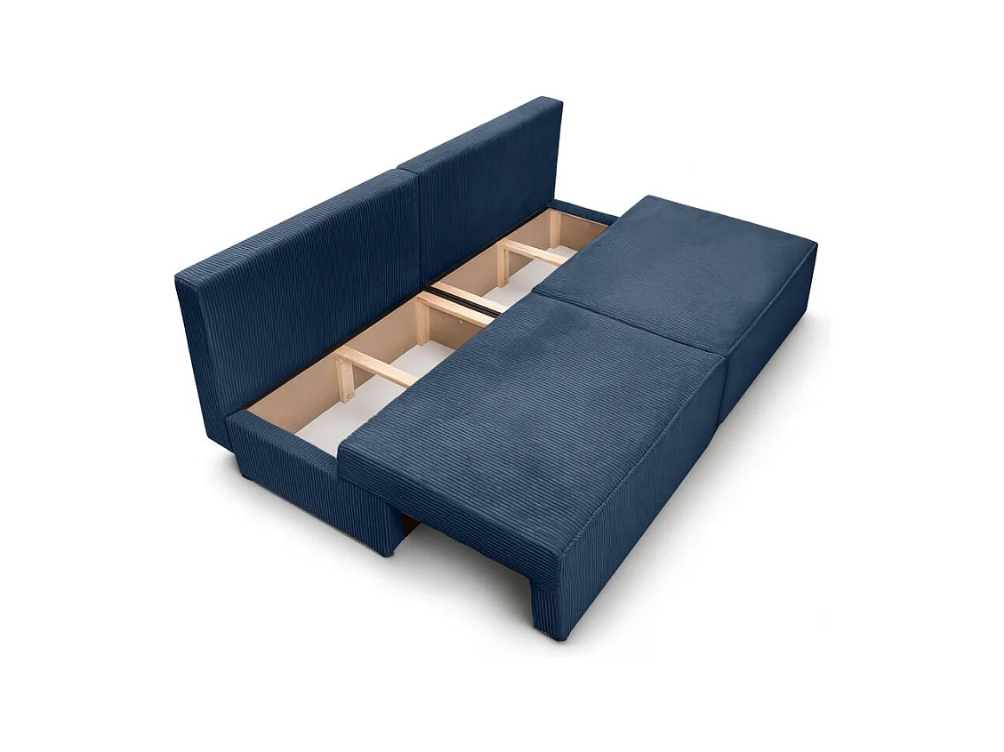 Canapé convertible 3 places FIONA sans accoudoirs coffre de rangement velours côtelé - Bleu foncé