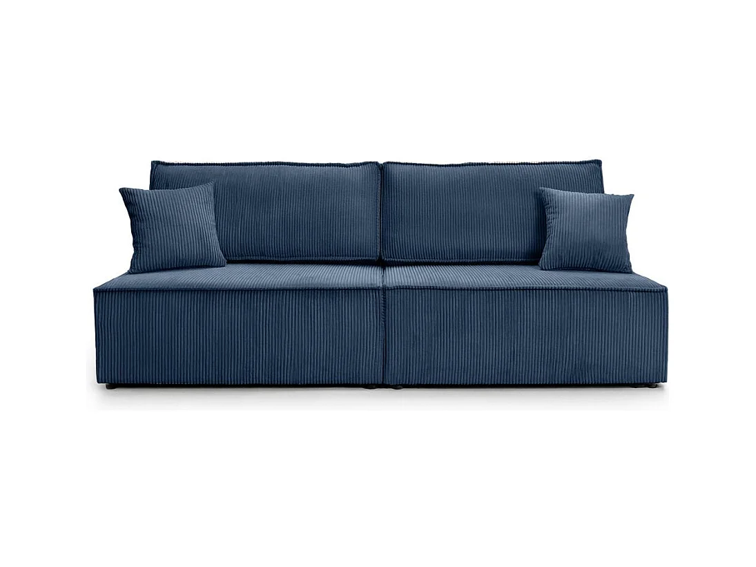 Canapé convertible 3 places FIONA sans accoudoirs coffre de rangement velours côtelé - Bleu foncé