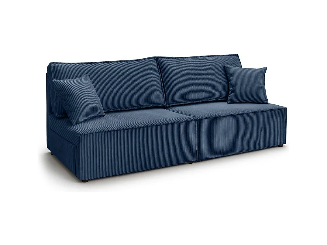 Canapé convertible 3 places FIONA sans accoudoirs coffre de rangement velours côtelé - Bleu foncé