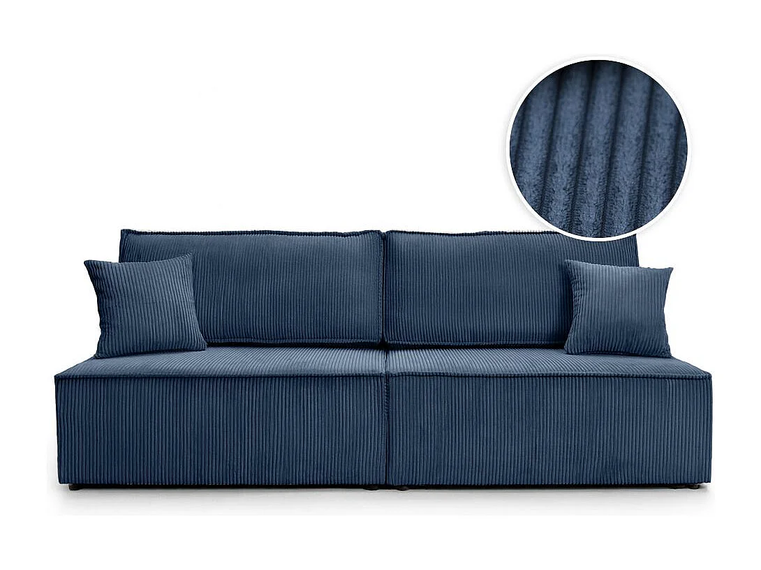 Canapé convertible 3 places FIONA sans accoudoirs coffre de rangement velours côtelé - Bleu foncé