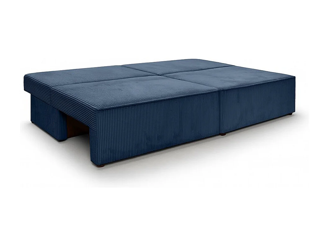 Canapé convertible 3 places FIONA sans accoudoirs coffre de rangement velours côtelé - Bleu foncé